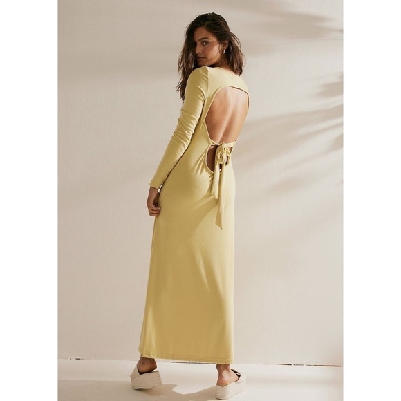 Free People FP Beach Aubre Open-Back Essential Maxi Mustard Yellow - Picture 2 of 8